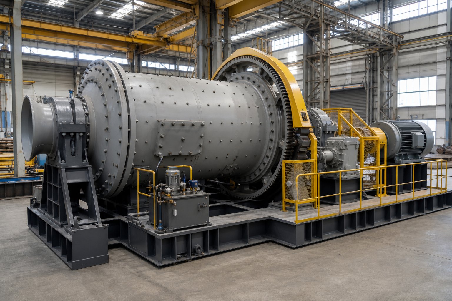 Ball mill with girth gear and motor drive