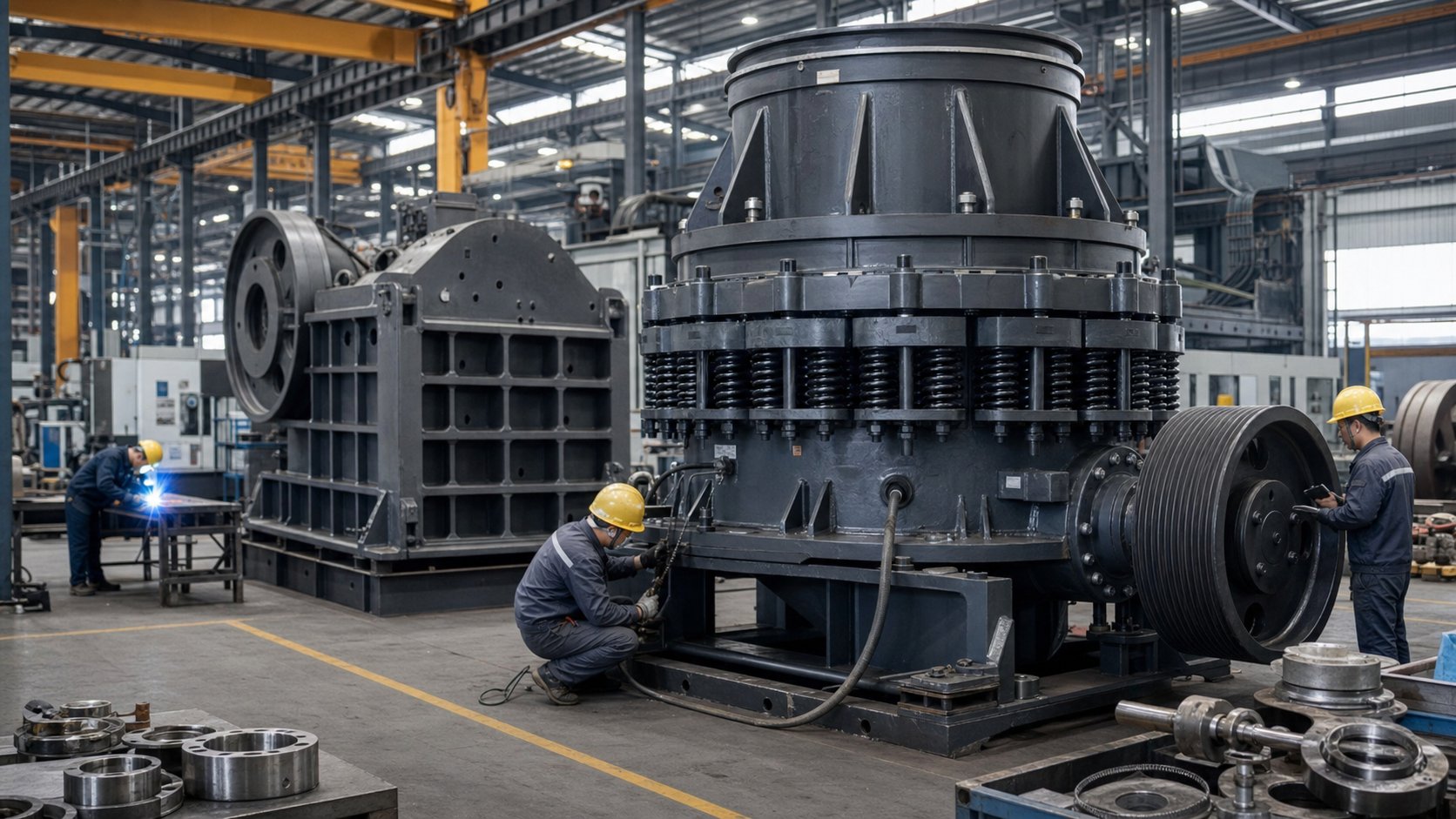 Crusher assembly and inspection workshop